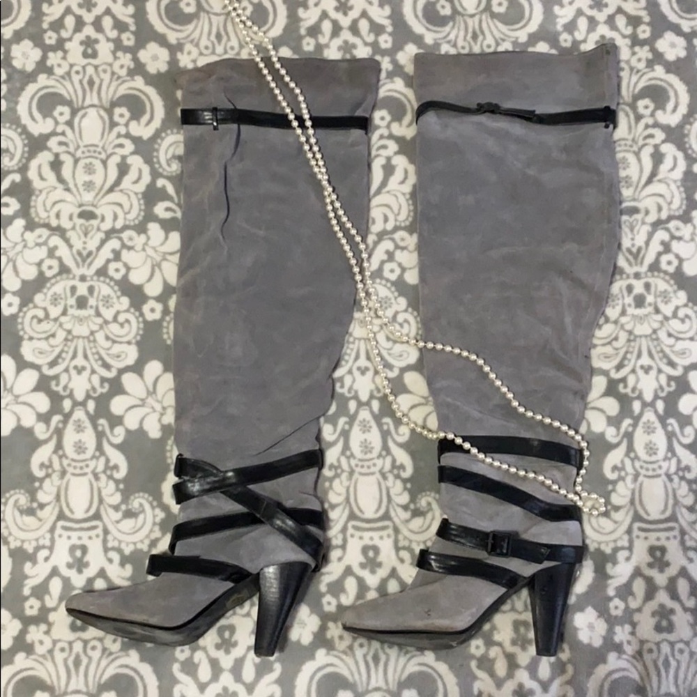 Over the knee grey suede Colin Stuart boots